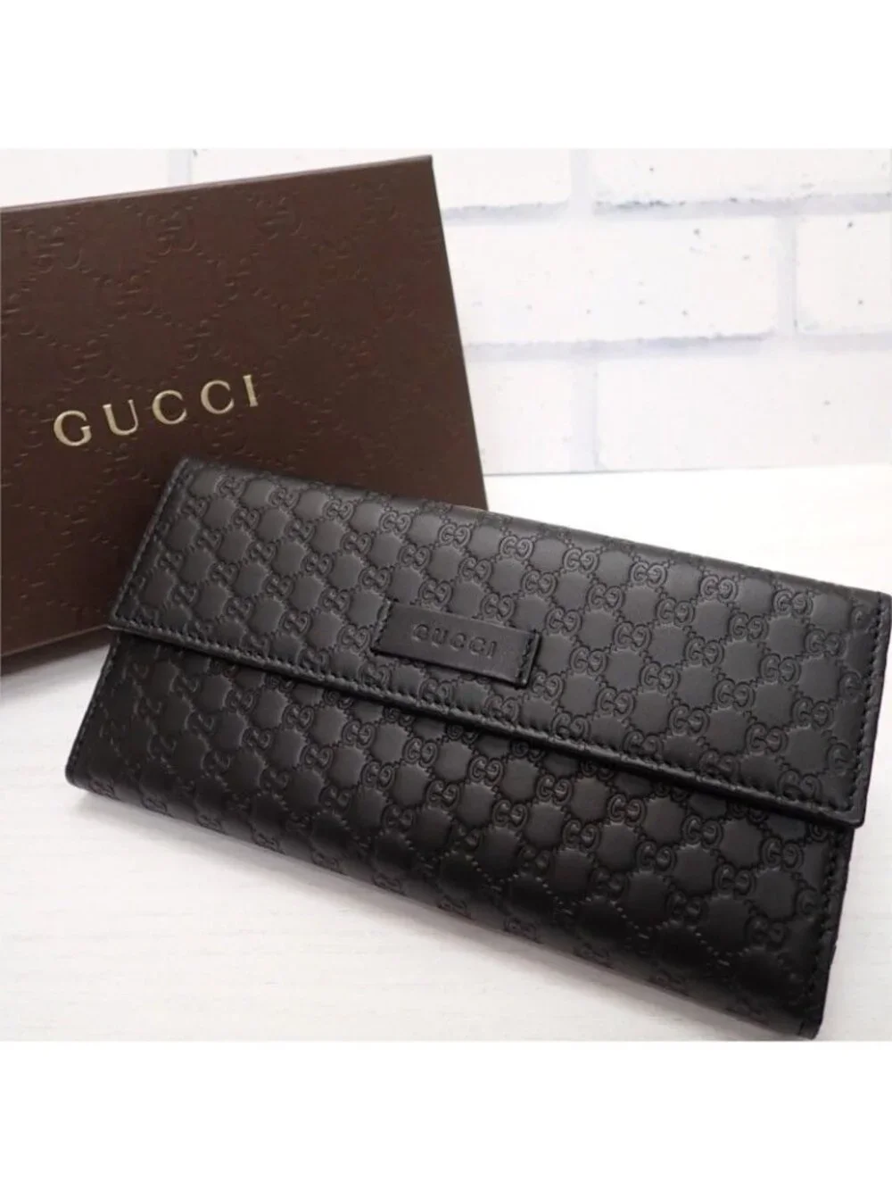 Gucci Hooklong Wallet Leather Black Gold